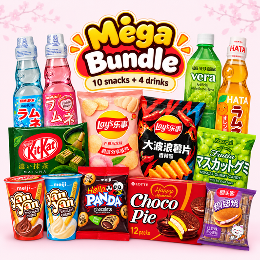 Mega Asian snack box with imported Japanese and Asian snacks and drinks